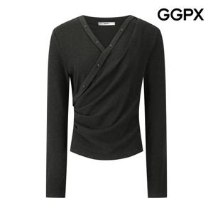 GGPX  버튼 디테일 랩스타일 드레이프 티셔츠 GPBTS012F