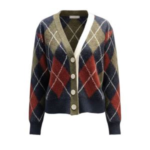 [페이지플린]브이넥 아가일 패턴 울 가디건 F5DCA002