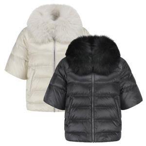 여성 폭스 퍼 칼라 반소매 구스다운 점퍼 (421D4JP516)