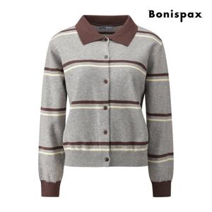 [보니스팍스(여성의류)]배색 스트라이프 카라 니트 가디건 XPCKG008M0