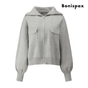 [보니스팍스(여성의류)]빅 카라 퍼프 니트 집업 가디건 XPCKG007M0
