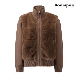 [보니스팍스(여성의류)]페이크 퍼 배색 하이넥 니트 집업 가디건 XPCKG009M0