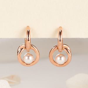 [비앤비골드] 14K 핵진주 커브 체인링 원터치 귀걸이 한쌍 PNE42353