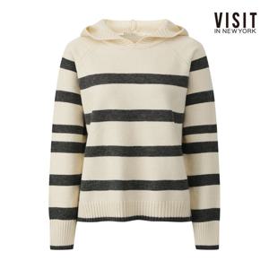 [비지트인뉴욕]래글런 울 스트라이프 후드 니트 V5CLK03