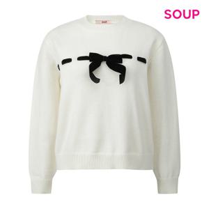 [숲]벨벳 리본 포인트 라운드넥 니트 S5CLK10