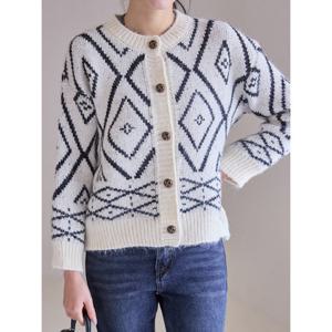 [모리스커밍홈]기하학 패턴 루즈핏 라운드 가디건_M2512CD057D