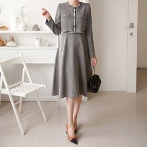 [모리스커밍홈] [55-66]배색라인 크롭자켓 스커트 2in1 원피스_M2512OP108D