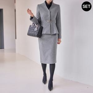 [모리스커밍홈] [55-77]노카라 페플럼 스커트 셋업_M2512SE083D