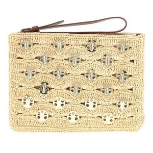 파코라반 1969 메탈 디스켓 라피아 파우치 25ESS0509NAT047 P71