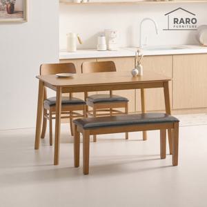 라로퍼니처 빈츠 1250 고무나무 원목 4인 식탁 세트 (식탁+벤치1+의자2)