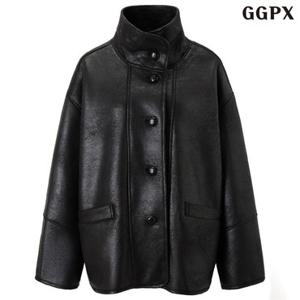 [GGPX]빈티지 레더 오버핏 하이넥 자켓 (GPDJK010D)