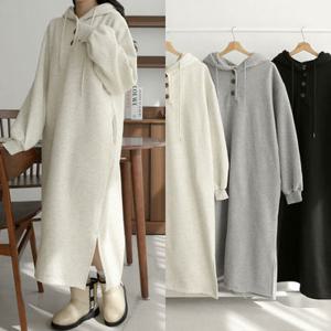 임산부 기모 단추후드원피스 빅사이즈 여성 겨울 임부복