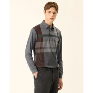 닥스 남성 25FW ONLINE EXCLUSIVE워셔블 그레이 기모 체크 카라 티셔츠 DMTS5C301G2