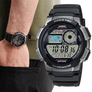 카시오 10년배터리 AE-1000W-1B 월드타임 방수 전자 군인시계