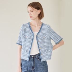 [리안뉴욕][공식] 데님 배색 트위드 반팔 자켓