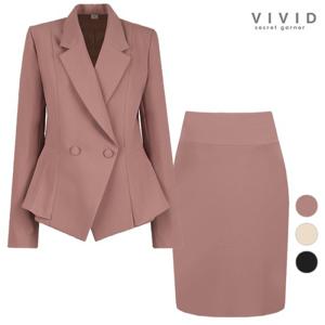 [비비드 시크릿가너]SET 여성 로즈 러플날개 정장자켓+정장스커