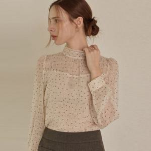 [리안뉴욕]시스루 도트 셔링 블라우스