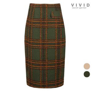[비비드 시크릿가너]여성 겨울 타탄트위드 울 미디스커트