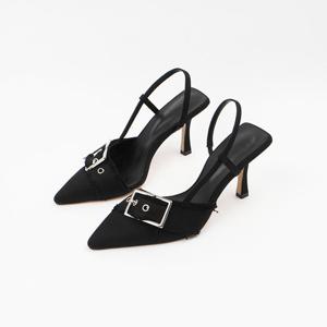 [신난다슈]여성 슬링백힐 8cm 슬링백 구두 펌프스힐 하이힐 데님 스틸레토 JM243001 블랙