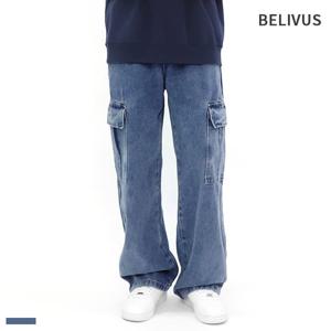 [빌리버스]빌리버스 남자 청바지 와이드 데님팬츠 스트링 카고바