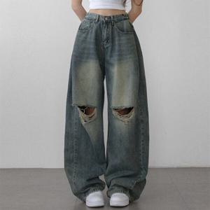 아트박스/라이니 하이웨스트 트임 핀턱 워싱 데님팬츠 bo-3218s