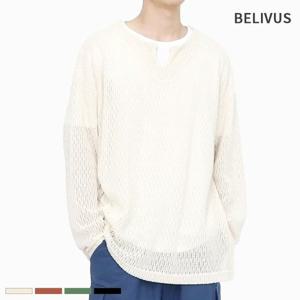 빌리버스 남성 트임 니트 긴팔 여름 오버핏 티셔츠 BVA024