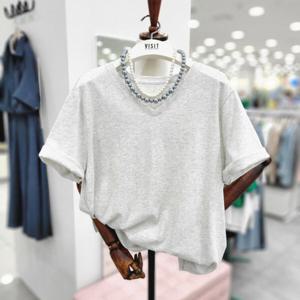 [비지트인뉴욕]슬럽 브이넥 오트밀반팔면티셔츠  VA5ST93Mm_US