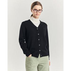 헤지스 여성 24FW 울 블랙 이중직 브이넥 가디건 HSSW4D905BK