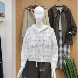 클리지 DP01 체크 니트 후드집업 크롭 점퍼 CO8WJK20