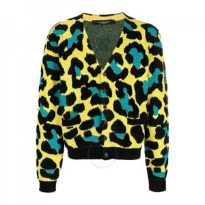 베르사체 남성용 애시드 라임/멀티컬러 긴팔 레오파드 스웨터 1006200-1A04231-5Y200