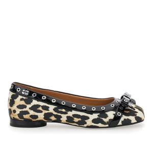 가니 아이렛 올오버 레오파드 프린트 새틴 발레리나 S2889 842