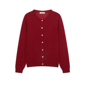 헤지스 여성 24FW 캐시미어100% 와인 라운드넥 가디건 HSSW4DC03D2