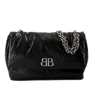발렌시아가 블랙 레더 BB 모노그램 체인 숄더 백 765945 2AASA