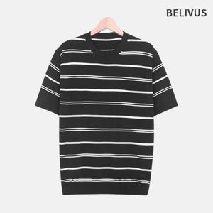 빌리버스 남자 반팔 단가라 니트 티셔츠 BRE021
