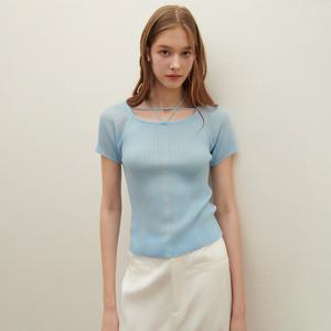 [SATIN] 홀터넥 스트랩 반팔 니트 O252T906