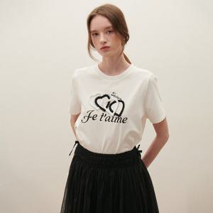 [SATIN] 하트 나염 반팔 티셔츠 O252T503