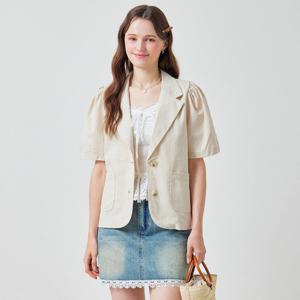 [포커스]테일러드 카라 셔링 소매 린넨 자켓 PBBF5M1JK1051