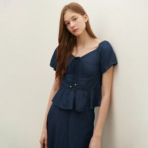 [SATIN] 해지 데님 셔링 블라우스 O252T215