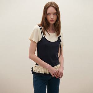 [SATIN] 레이어드 프릴 반팔 티셔츠 O252T563