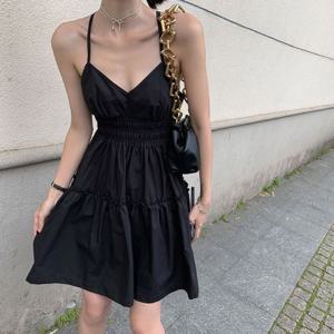 G126036_블랙 끈나시 프릴 원피스