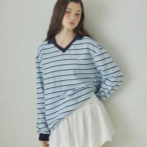 [아워호프] Stripe Collar Sleeve T-shirt - Sky blue [H25SP-TS02-SBL]