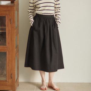 [아워호프] Pintuck Shirring Long Skirt - Black [H25SP-SK01-BLA]