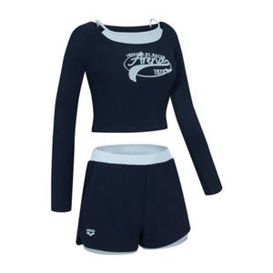 [아레나] (A5BL1PS05_DNV) 여성 스포티 레귤러핏 크롭 래쉬가드 세트