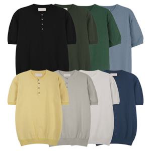 남자 여름 헨리넥 포멀 솔리드 반팔 니트티 SG-KNH-Q018-소라