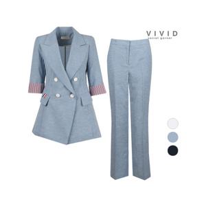 [비비드 시크릿가너]SET 여성 아리아 배색더블 여름정장 자켓+팬