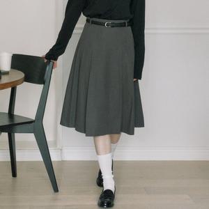 [아워호프] Belt Set Midi Pleats Banding Skirt - Grey [H24FW-SK01-GRE]