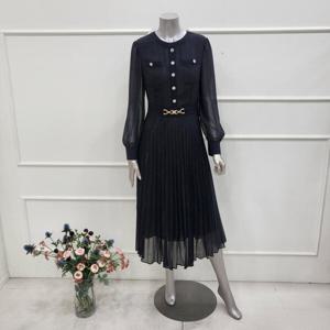 [미니멈]MXBAWO4110BK 라운드넥. 플리츠 쉬폰 롱 원피스_JK