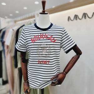 [비지트인뉴욕]컬러 배색 라운드 면반팔티셔츠 VB4ST701o_US