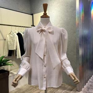 [ab.f.z]AOZ1HB43C_시스루 소매 퍼프 타이 블라우스