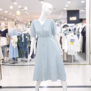 [ab.f.z]브이넥 스트라이프 반팔 원피스 FSPNZ3O33H